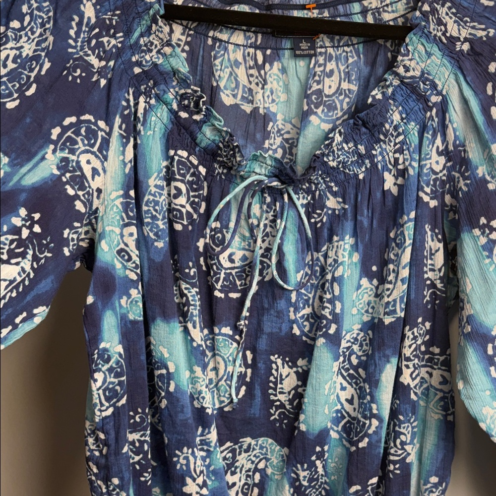 Chaps Blue Patterned Blouse - Picture 3 of 11